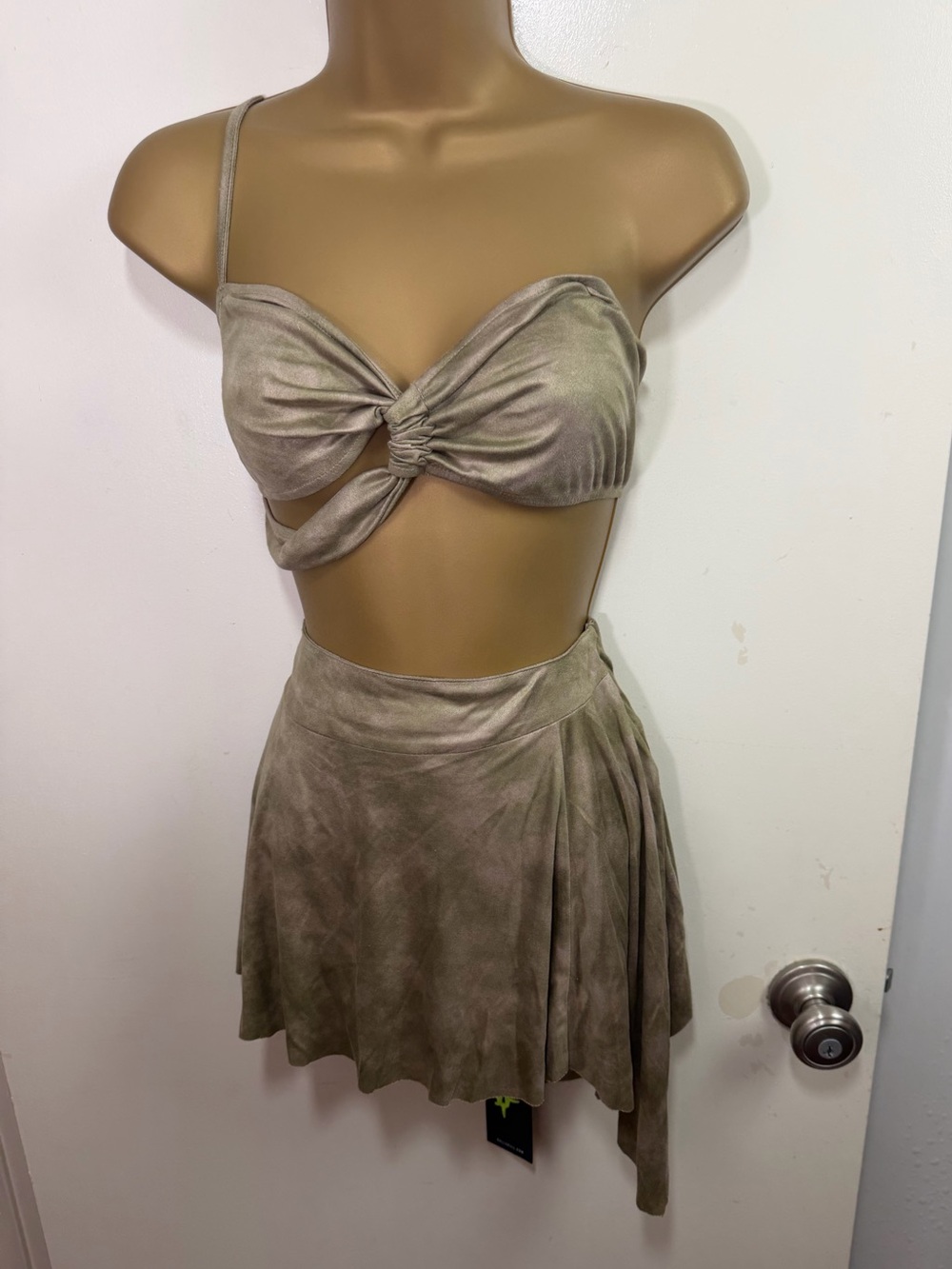Darker Wavs X DollsKill Olive Green Signal Asymmetrical Festival Skirt Set NWT L